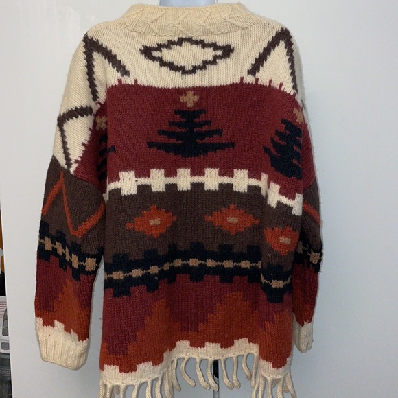 Sarah Windsor vintage handmade tribal Aztec fringe wool sweater Made in England - Picture 4 of 7